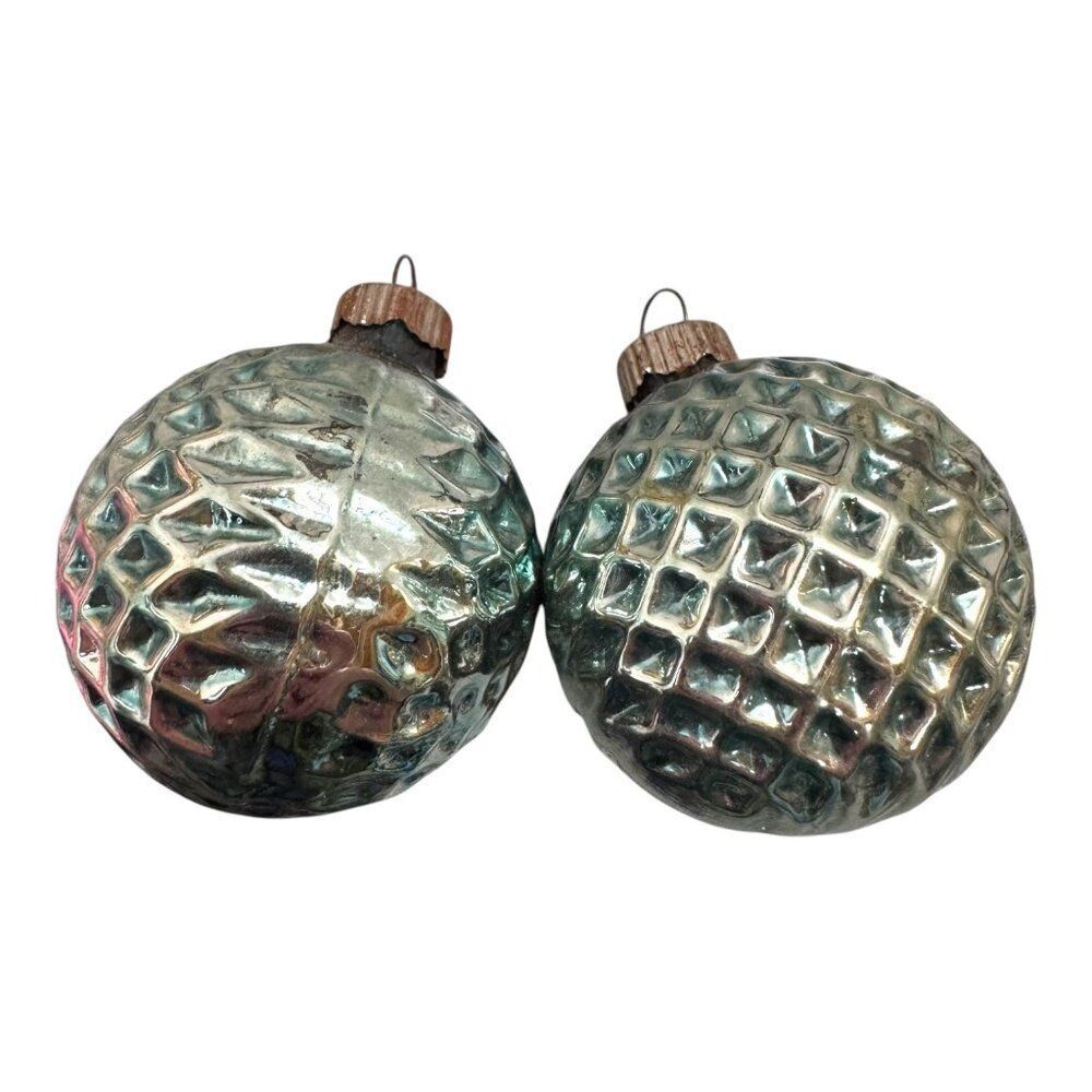 Vintage Shiny Brite Faded Silver Golf Ball Lot 2 Christmas Ornaments 2-Piece Set